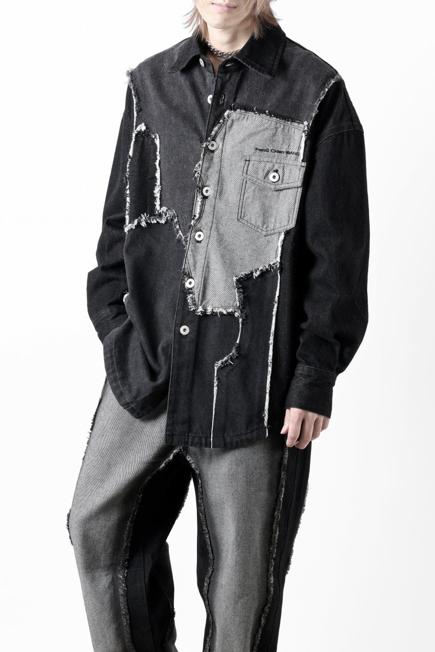 Feng Chen Wang RAW EDGE PATCHWORK DENIM SHIRT JACKET (BLACK)