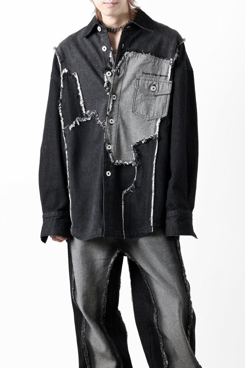 Feng Chen Wang RAW EDGE PATCHWORK DENIM SHIRT JACKET (BLACK)