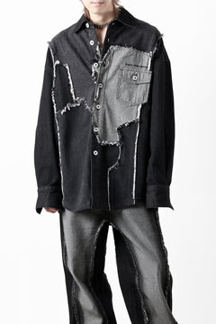 画像をギャラリービューアに読み込む, Feng Chen Wang RAW EDGE PATCHWORK DENIM SHIRT JACKET (BLACK)