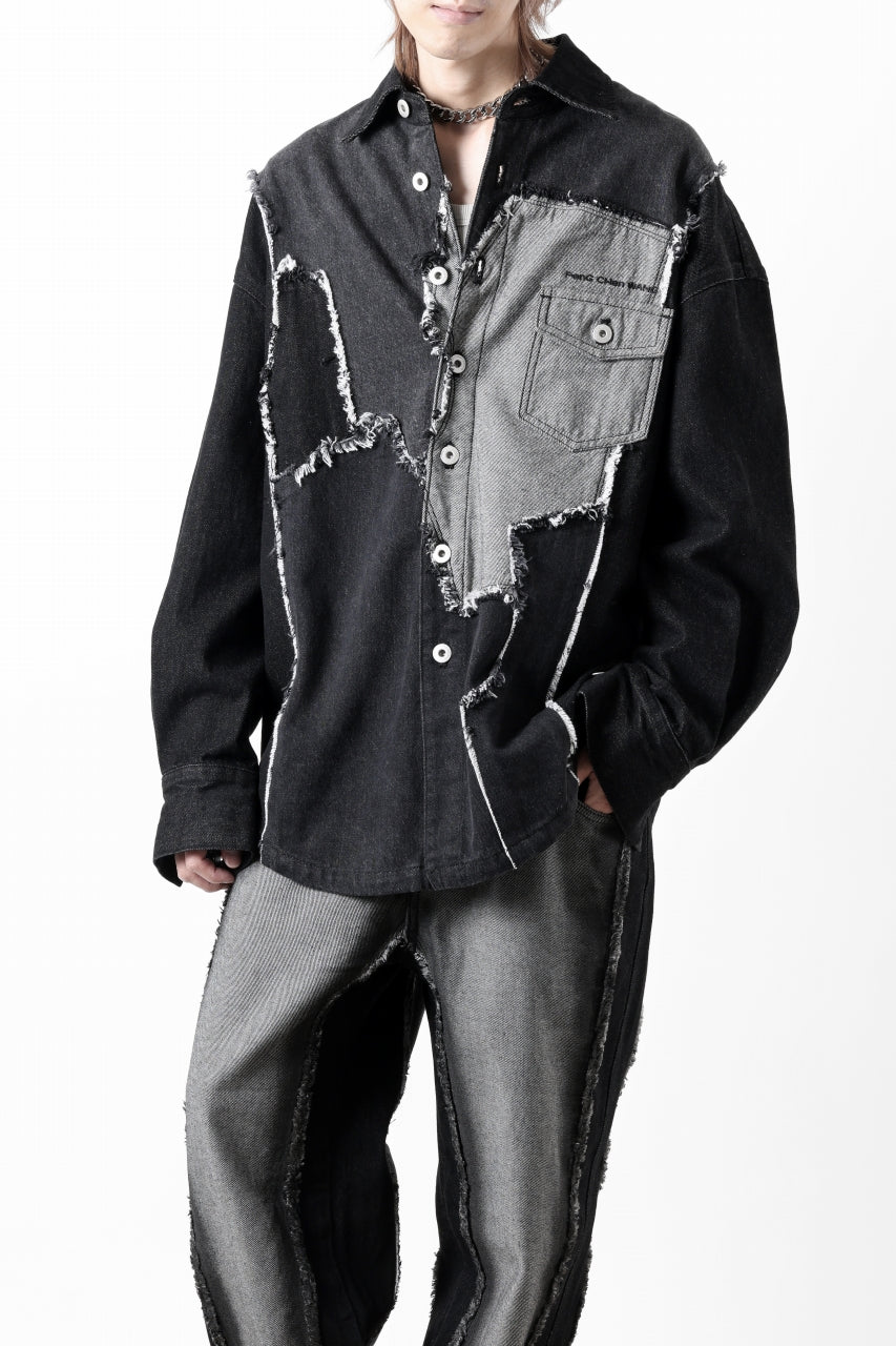 Feng Chen Wang RAW EDGE PATCHWORK DENIM SHIRT JACKET (BLACK)