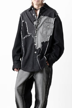 画像をギャラリービューアに読み込む, Feng Chen Wang RAW EDGE PATCHWORK DENIM SHIRT JACKET (BLACK)