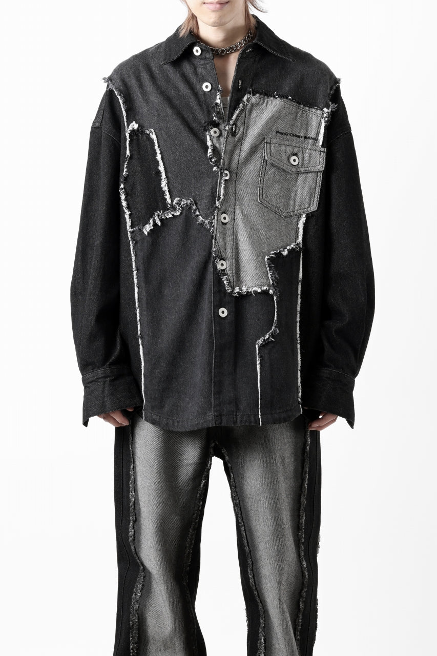 画像をギャラリービューアに読み込む, Feng Chen Wang RAW EDGE PATCHWORK DENIM SHIRT JACKET (BLACK)