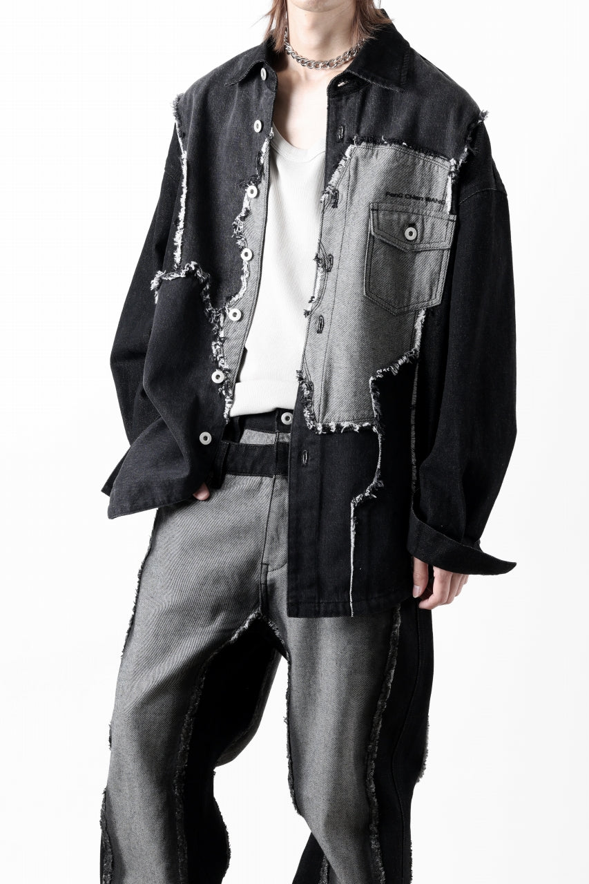 Feng Chen Wang RAW EDGE PATCHWORK DENIM SHIRT JACKET (BLACK)