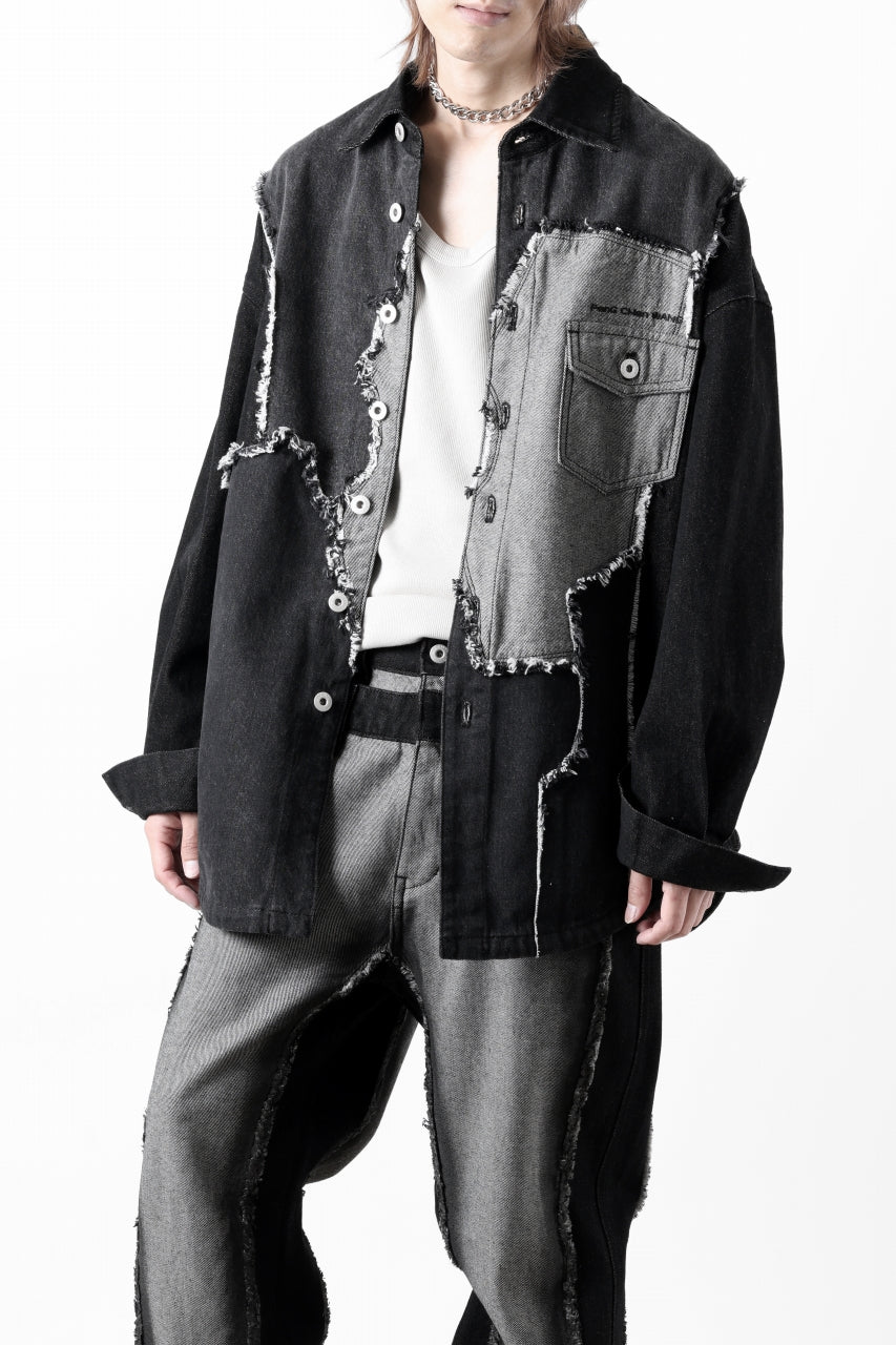 Feng Chen Wang RAW EDGE PATCHWORK DENIM SHIRT JACKET (BLACK)