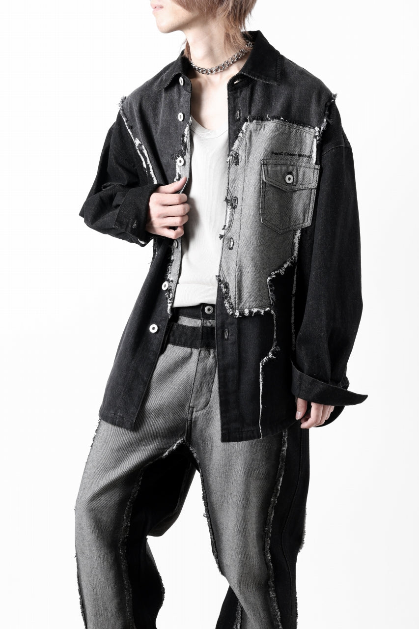 画像をギャラリービューアに読み込む, Feng Chen Wang RAW EDGE PATCHWORK DENIM SHIRT JACKET (BLACK)