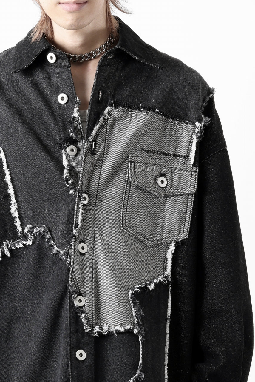 Feng Chen Wang RAW EDGE PATCHWORK DENIM SHIRT JACKET (BLACK)