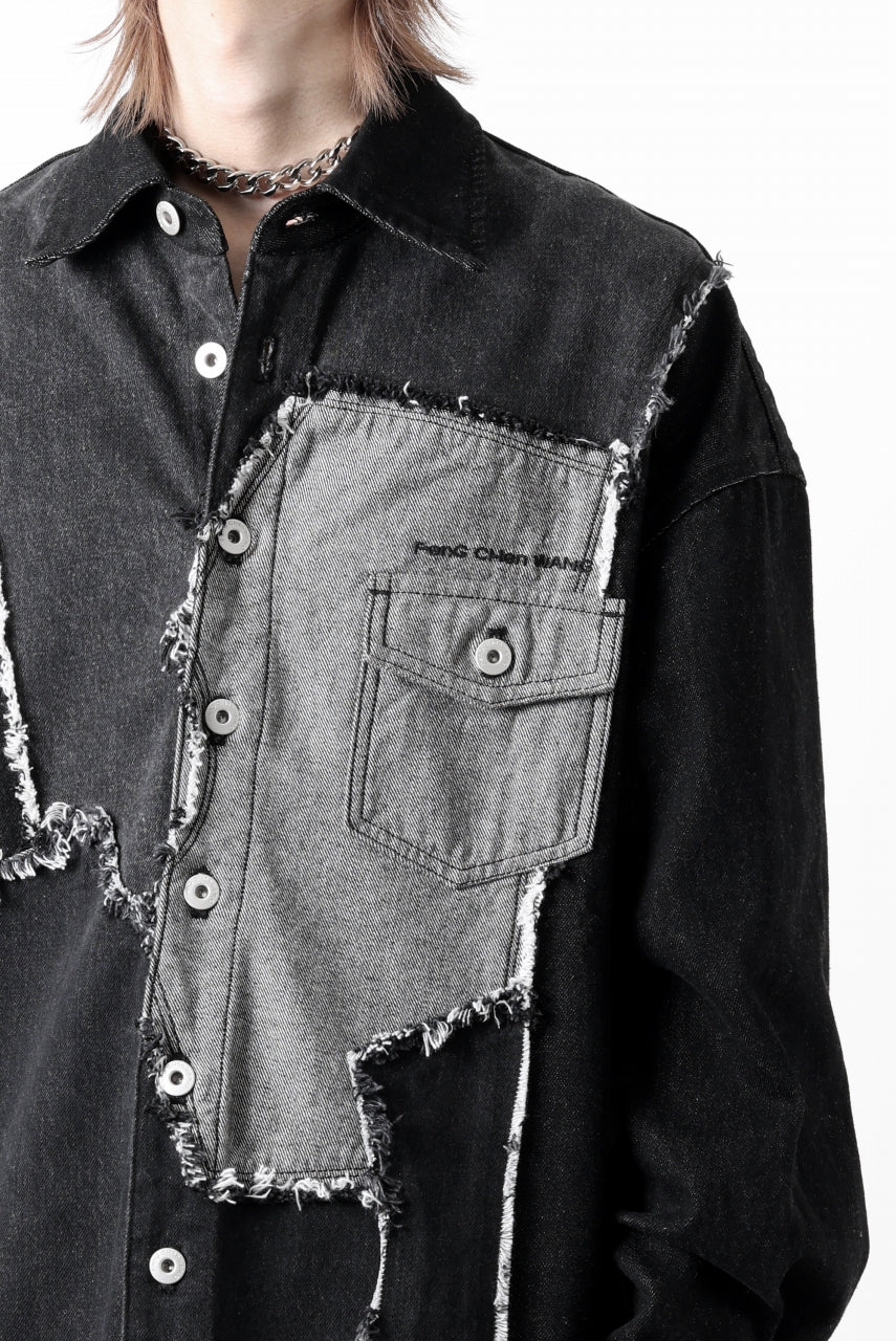 Feng Chen Wang RAW EDGE PATCHWORK DENIM SHIRT JACKET (BLACK)