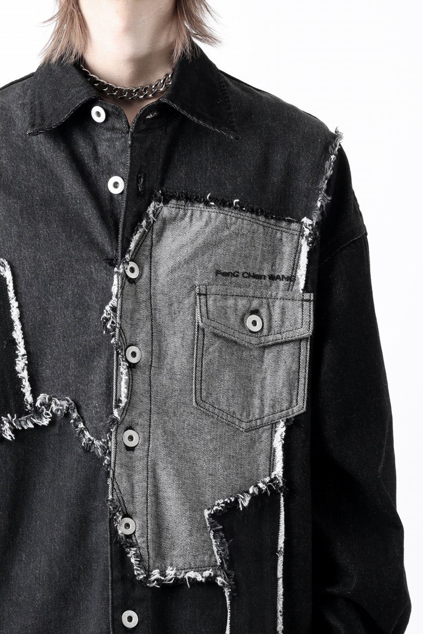 Feng Chen Wang RAW EDGE PATCHWORK DENIM SHIRT JACKET (BLACK)