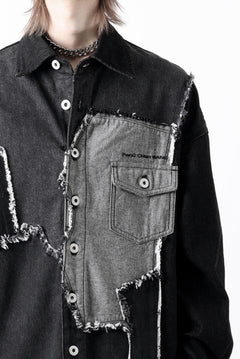 画像をギャラリービューアに読み込む, Feng Chen Wang RAW EDGE PATCHWORK DENIM SHIRT JACKET (BLACK)