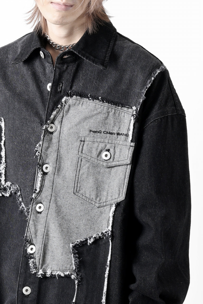 Feng Chen Wang RAW EDGE PATCHWORK DENIM SHIRT JACKET (BLACK)