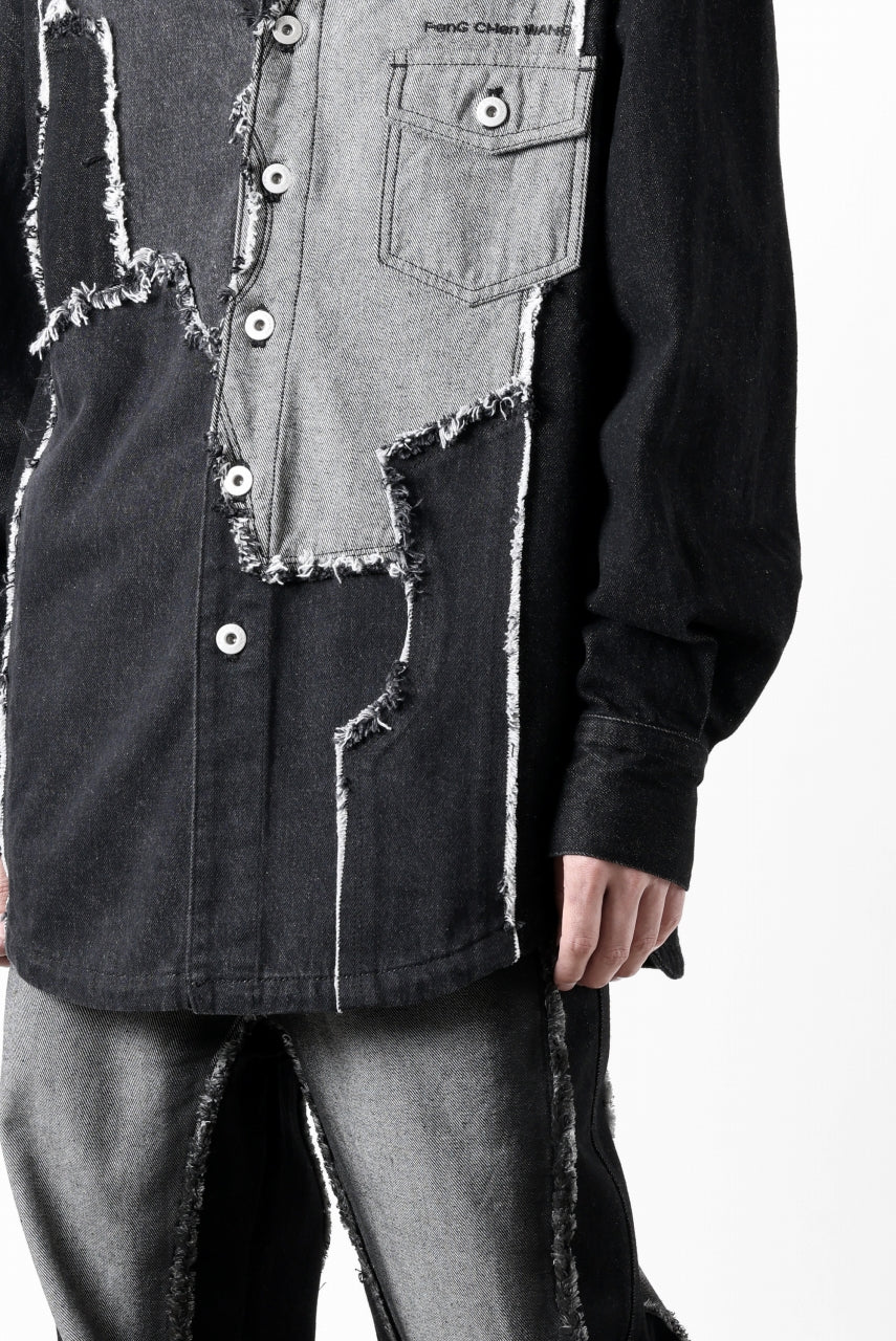 Feng Chen Wang RAW EDGE PATCHWORK DENIM SHIRT JACKET (BLACK)