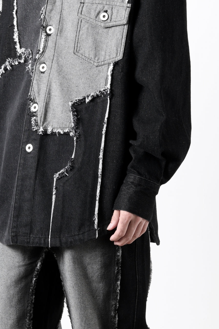 Feng Chen Wang RAW EDGE PATCHWORK DENIM SHIRT JACKET (BLACK)