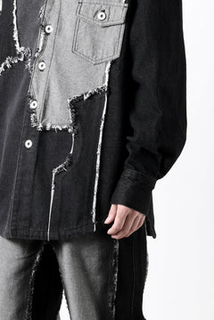 画像をギャラリービューアに読み込む, Feng Chen Wang RAW EDGE PATCHWORK DENIM SHIRT JACKET (BLACK)