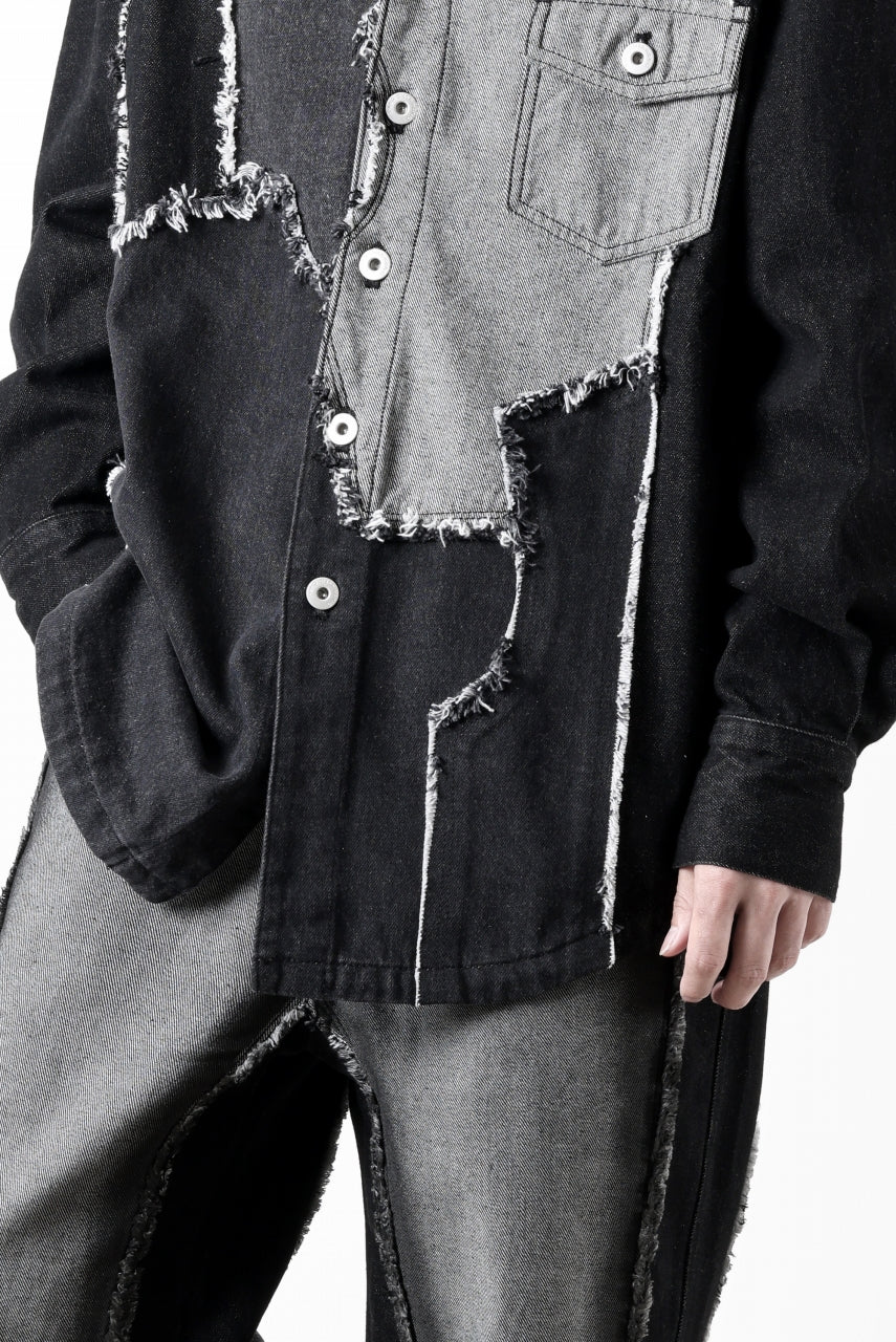 Feng Chen Wang RAW EDGE PATCHWORK DENIM SHIRT JACKET (BLACK)