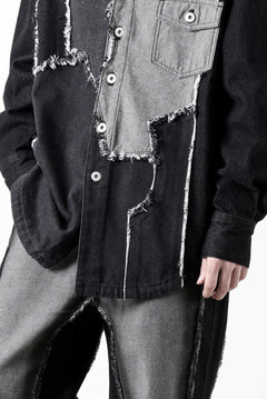 画像をギャラリービューアに読み込む, Feng Chen Wang RAW EDGE PATCHWORK DENIM SHIRT JACKET (BLACK)