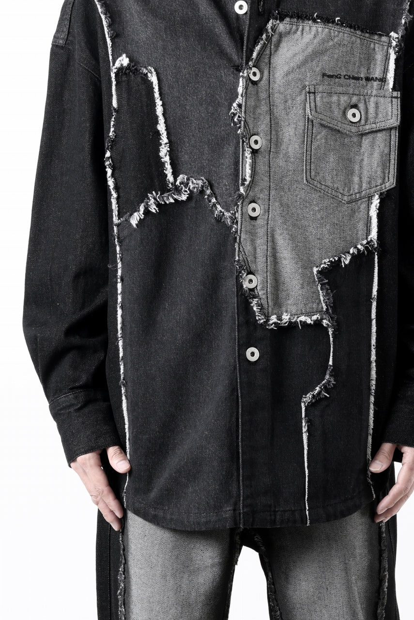 Feng Chen Wang RAW EDGE PATCHWORK DENIM SHIRT JACKET (BLACK)