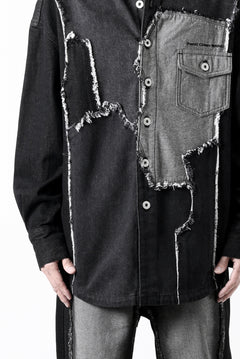 画像をギャラリービューアに読み込む, Feng Chen Wang RAW EDGE PATCHWORK DENIM SHIRT JACKET (BLACK)