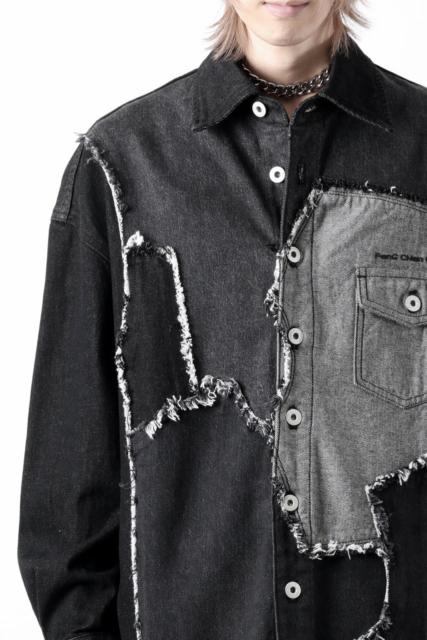 Feng Chen Wang RAW EDGE PATCHWORK DENIM SHIRT JACKET (BLACK)