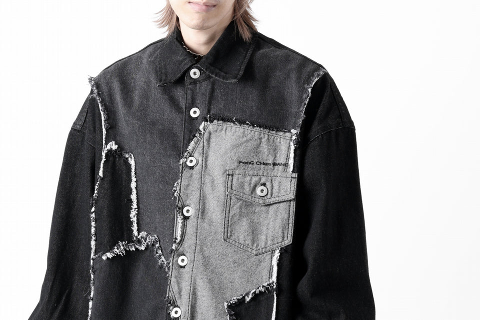 画像をギャラリービューアに読み込む, Feng Chen Wang RAW EDGE PATCHWORK DENIM SHIRT JACKET (BLACK)