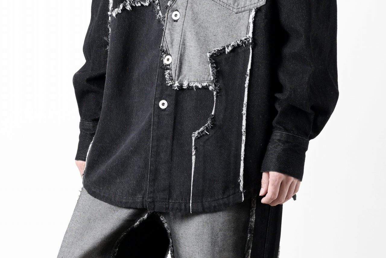 Feng Chen Wang RAW EDGE PATCHWORK DENIM SHIRT JACKET (BLACK)