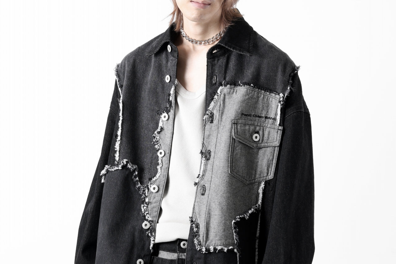 Feng Chen Wang RAW EDGE PATCHWORK DENIM SHIRT JACKET (BLACK)