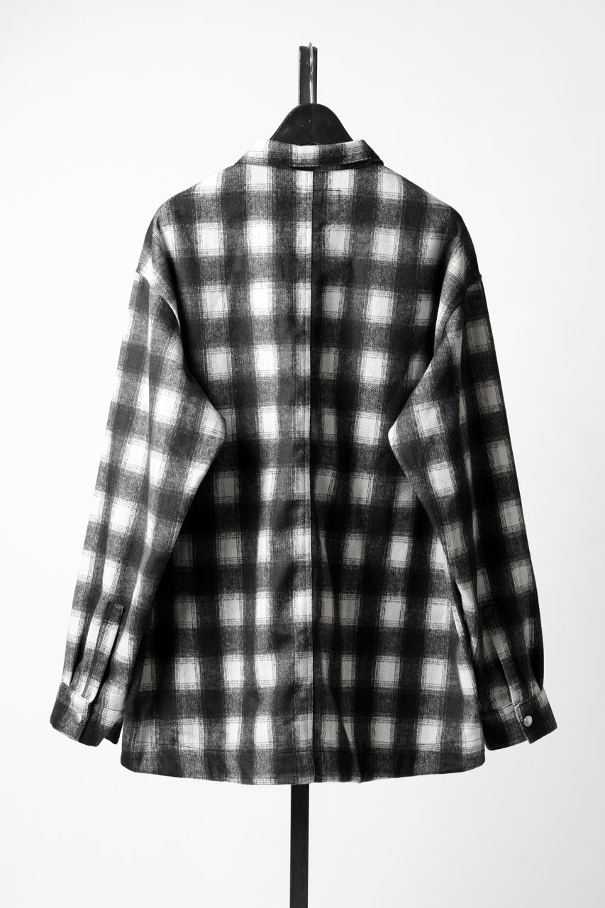 A.F ARTEFACT SNAPPED OVER SHIRT / OMBRE FLANNEL (BLACK x WHITE)の