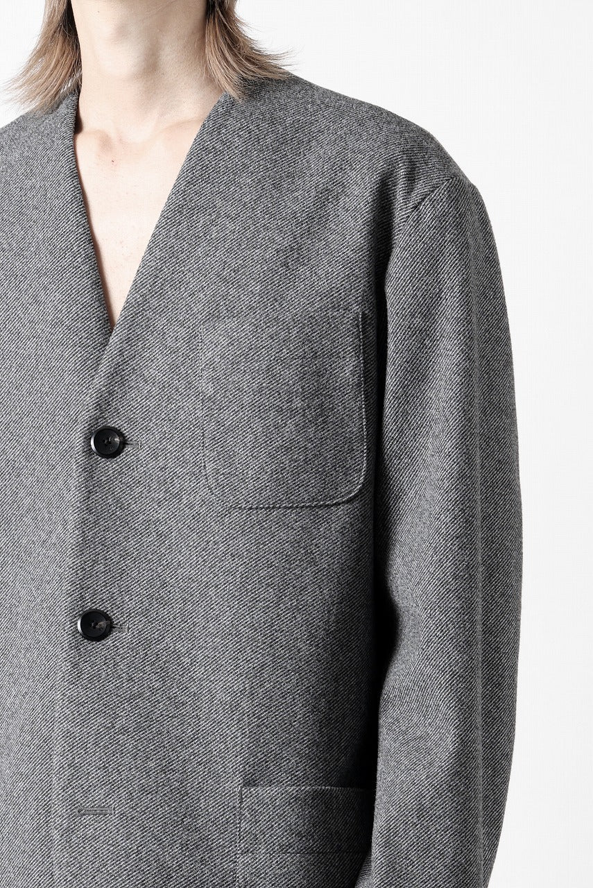 TARO HORIUCHI / th products Collarless Jacket / active setter tweed knit (gray)