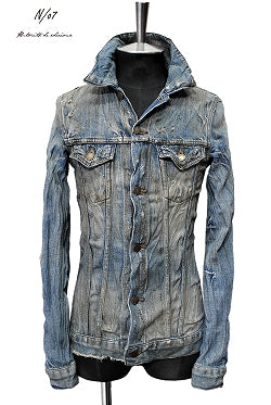 Load image into Gallery viewer, N/07 waxed wrinkle denim jacket &quot;crash&amp;repair&quot; (LIGHT INDIGO)