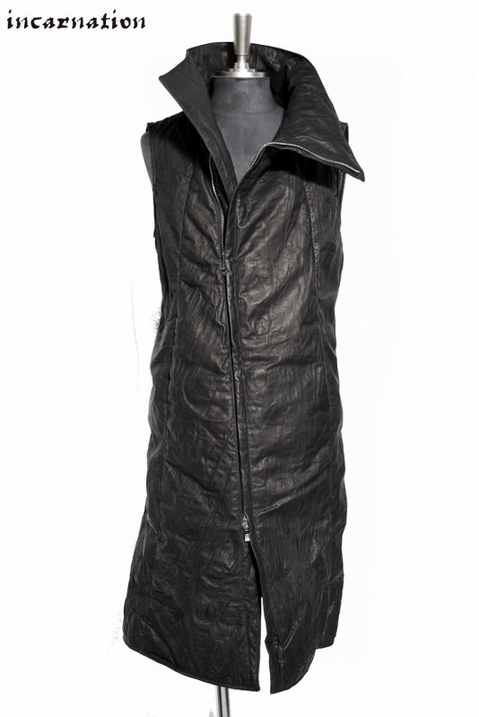 Load image into Gallery viewer, incarnation High Neck Bias Zip Down Vest Long. Calf Washed
