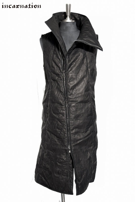 incarnation High Neck Bias Zip Down Vest Long. Calf Washedの商品