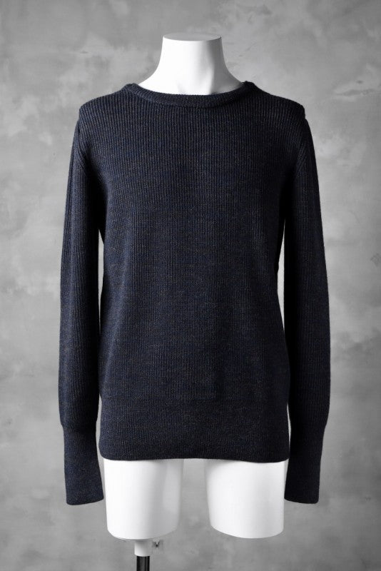 sus-sous fisherman crew neck sweater / W100 5G Full (NAVY×CHARCOAL)
