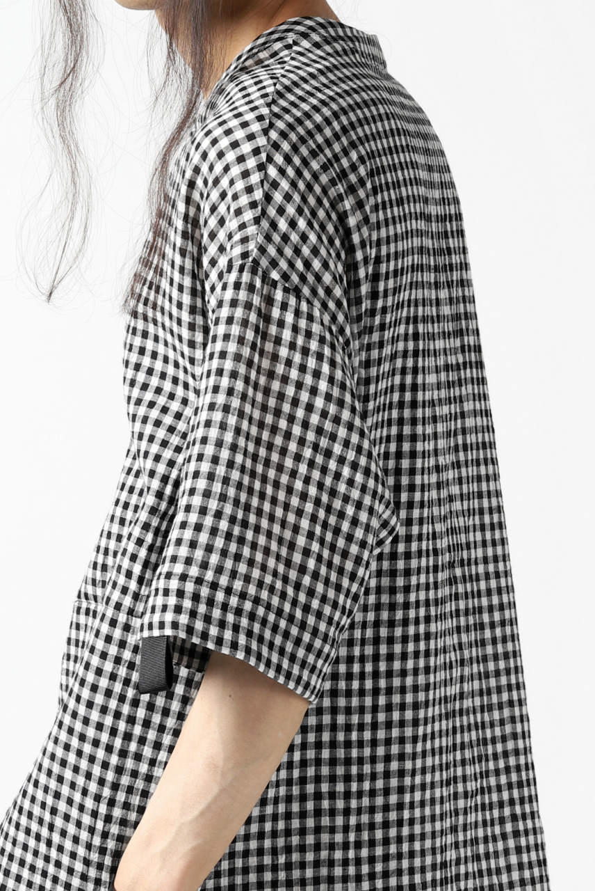 画像をギャラリービューアに読み込む, A.F ARTEFACT &quot;MINIMAL&quot; ROUND-NECK CHECK SHIRT (BLACK x WHITE)