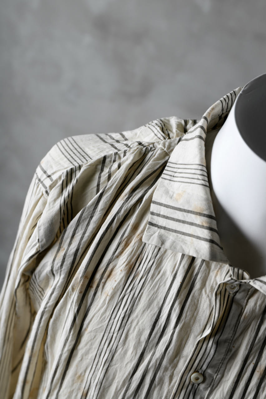 Aleksandr Manamis High Collar Stripe Shirt / Tea Stain Dyed