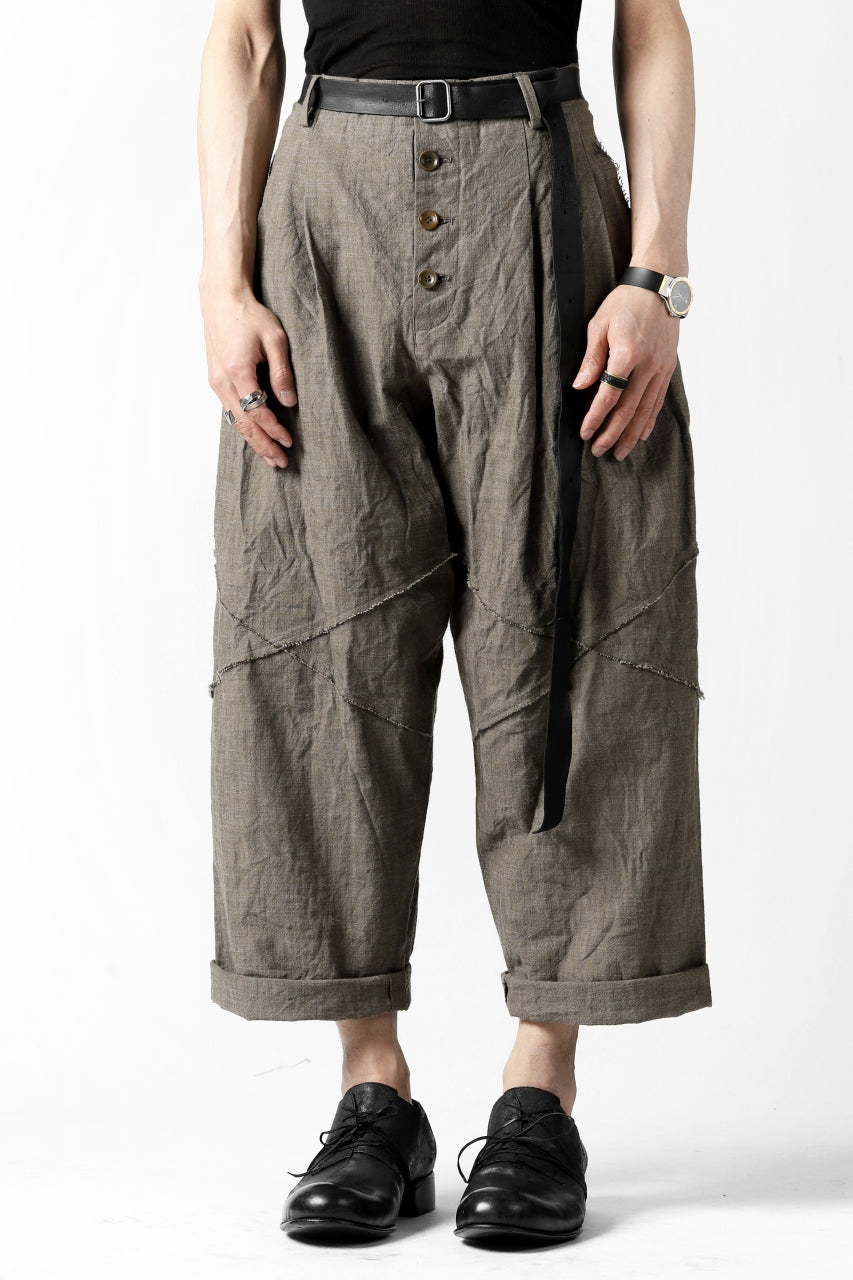 YUTA MATSUOKA cross switch cropped pants / spec dyed canvas (khaki)