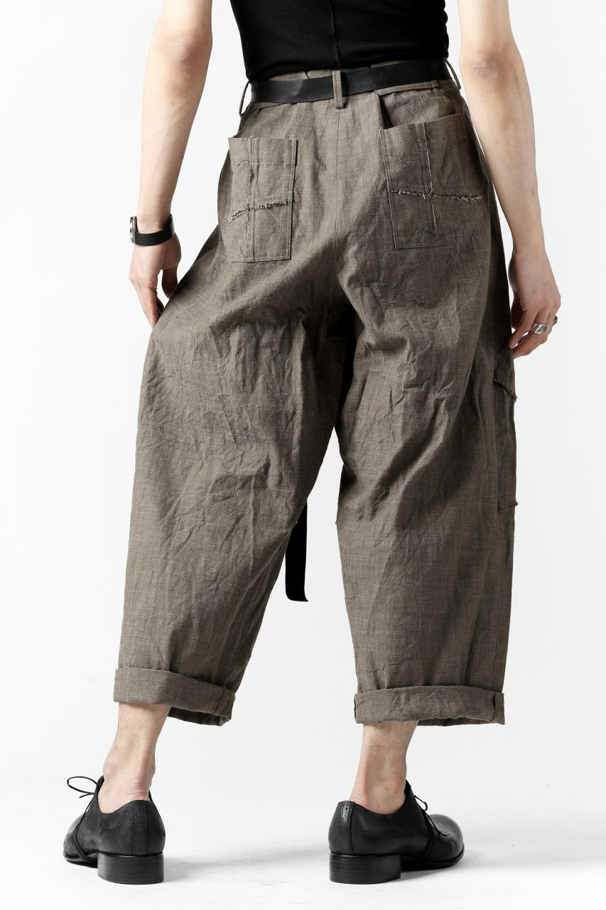 YUTA MATSUOKA cross switch cropped pants / spec dyed canvas (khaki)