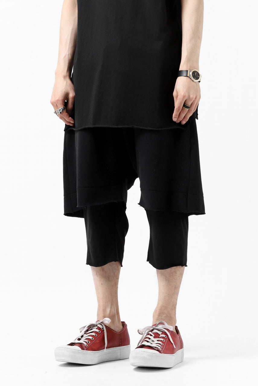 FIRST AID TO THE INJURED LAYERED SHORT PANTS / FRENCH TERRY + JERSEY (BLACK)