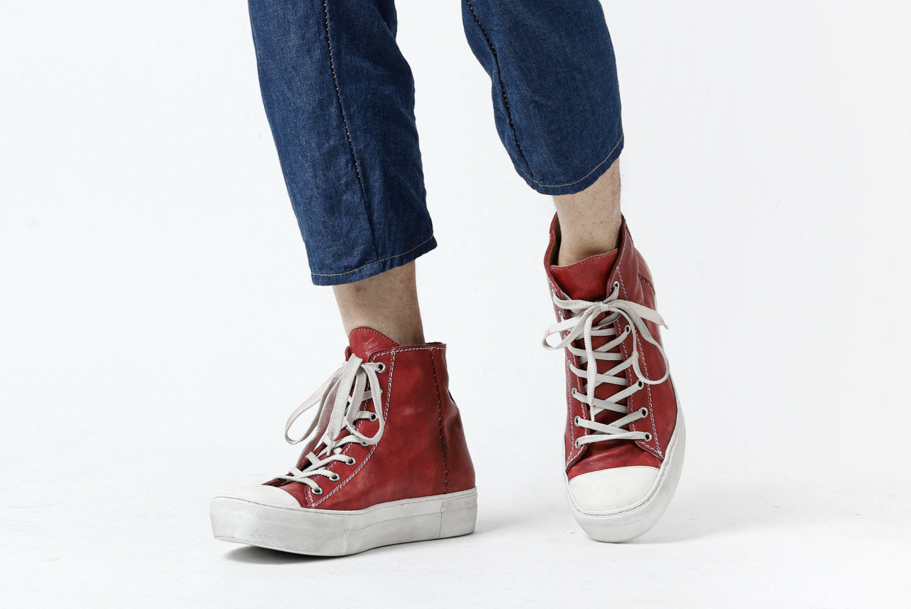 incarnation HIGH CUT LACE UP SNEAKER / HORSE FULL GRAIN (HAND DYED DARK RED)