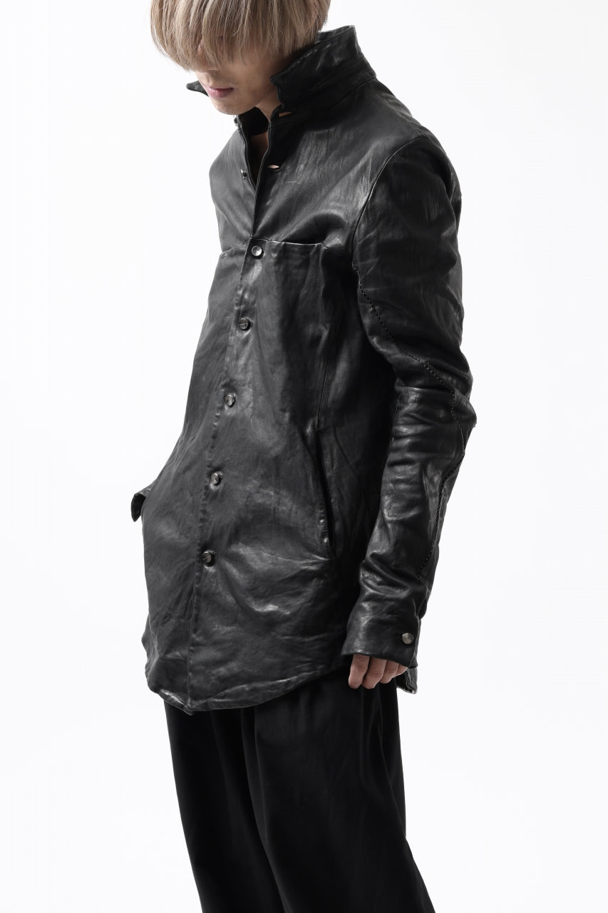Load image into Gallery viewer, incarnation SHEEP LEATHER BD-SHIRT JACKET #2 / OBJECT DYED (BLACK)