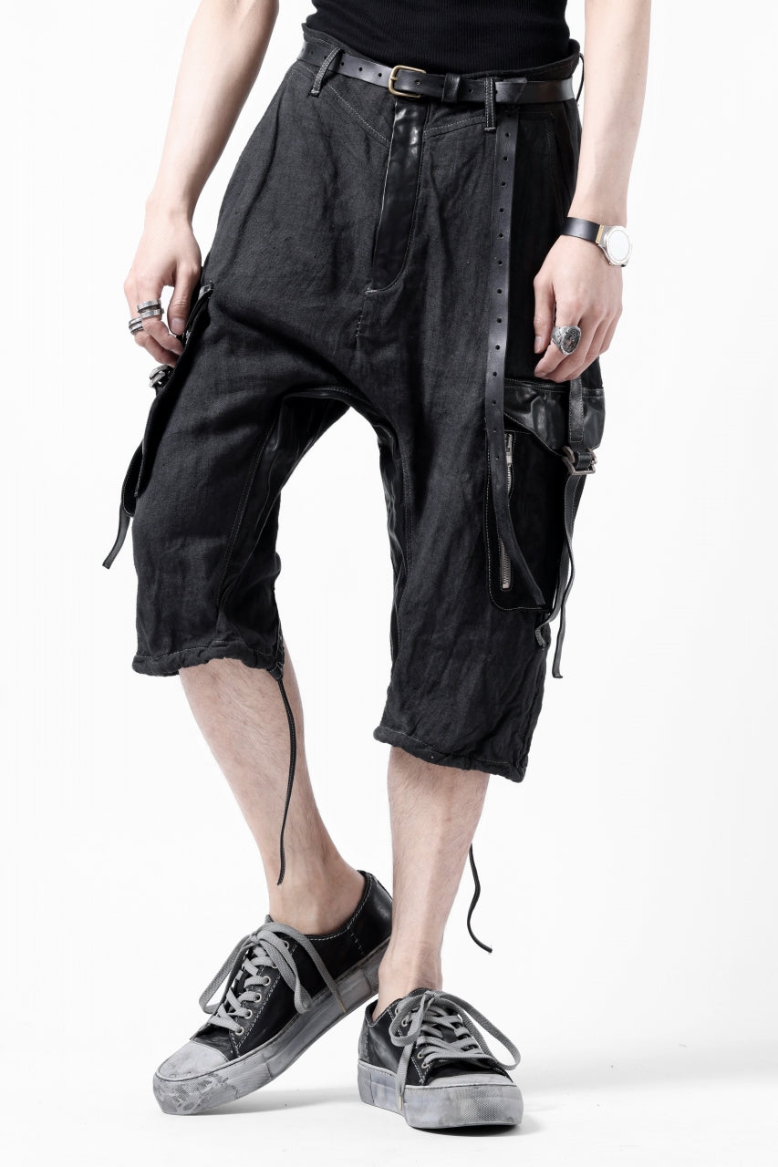 incarnation ARMY CARGO POCKET CROPPED PANT MP-1C / LINEN + HORSE LEATHER (BLACK)