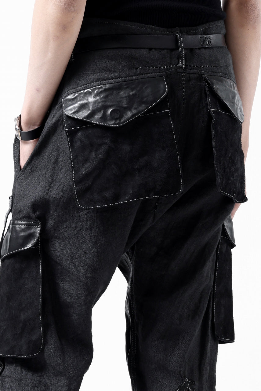 incarnation ARMY CARGO POCKET CROPPED PANT MP-1C / LINEN + HORSE LEATHER (BLACK)