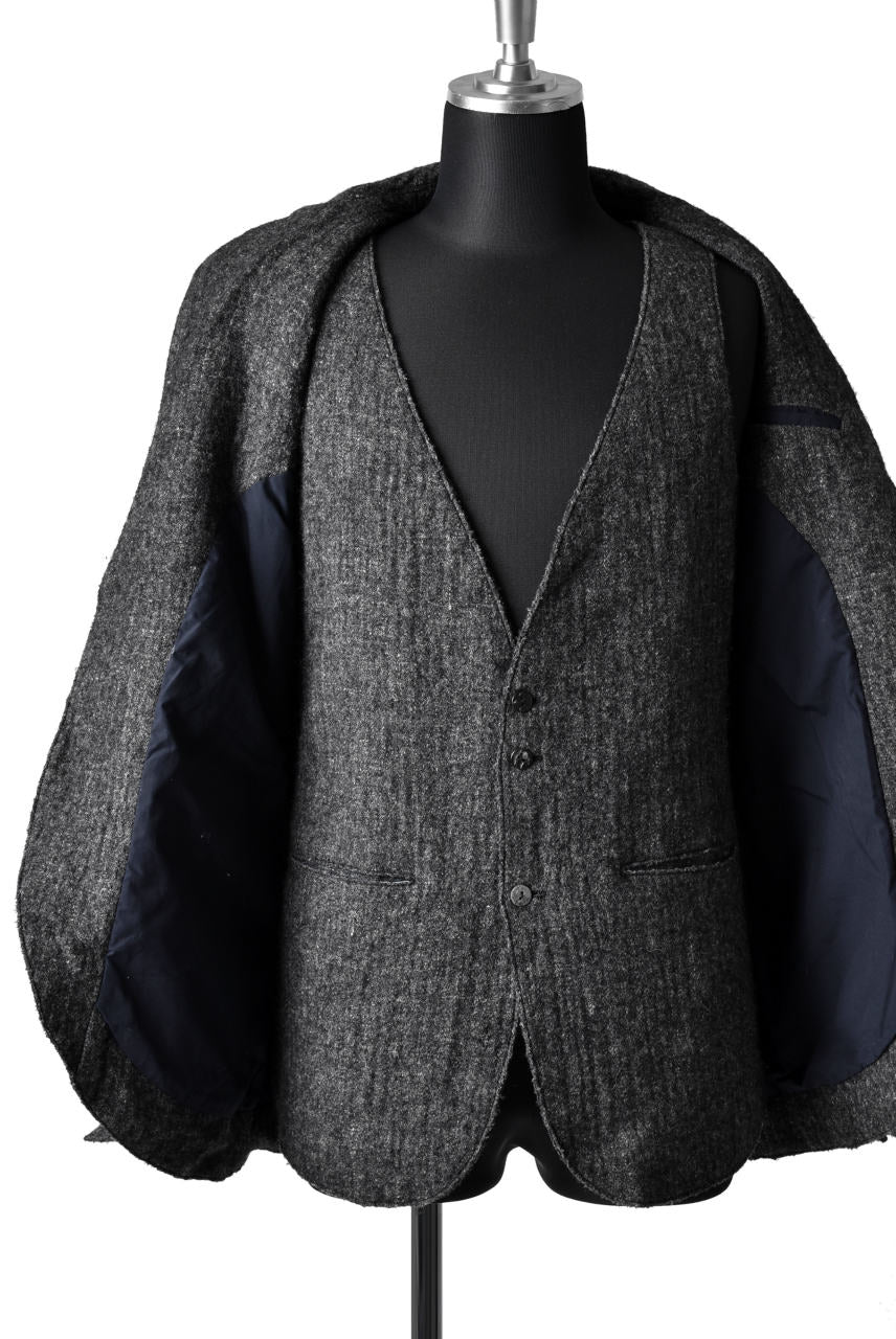 blackcrow tailor vest (wool linen fulling) (GREY)