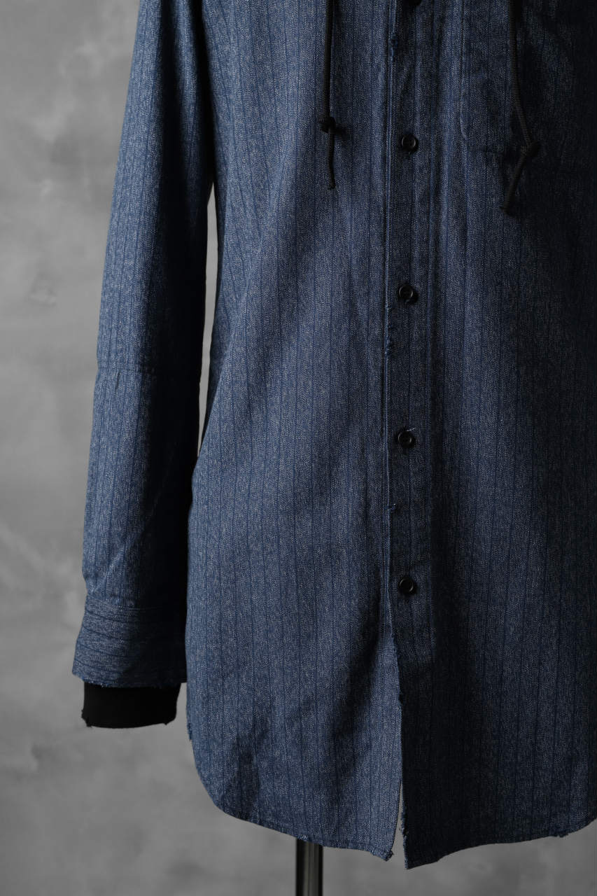 N/07 exclusive Combined Shirt-Jacket [ Stripe Denim×Fleecy Cotton ] (INDIGO STRIPE x BLACK)