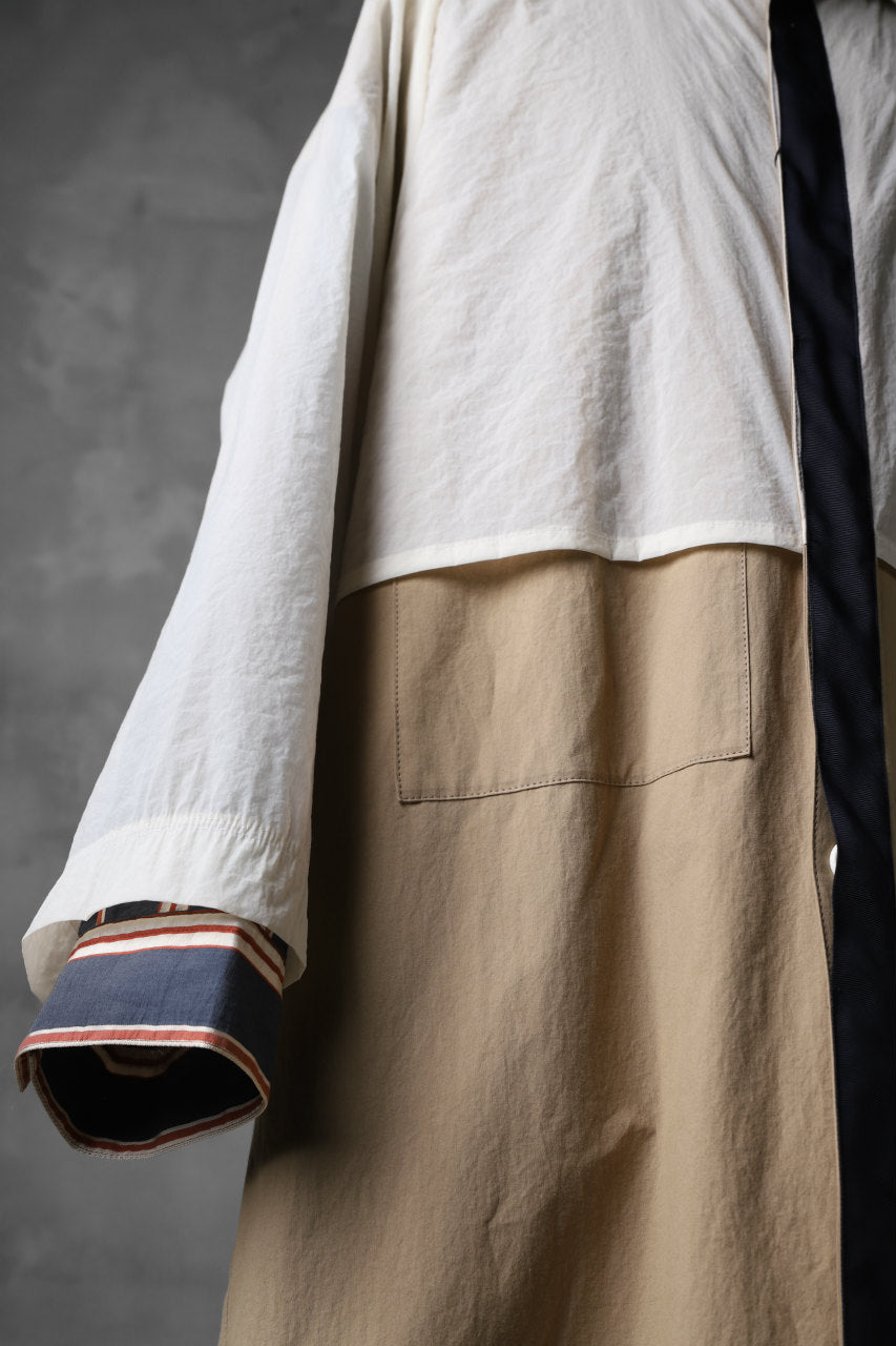 画像をギャラリービューアに読み込む, KAZUYUKI KUMAGAI Bal Collar Coat Layer-Detail / Cray Paper Cloth+Stripe (X.BEIGE)