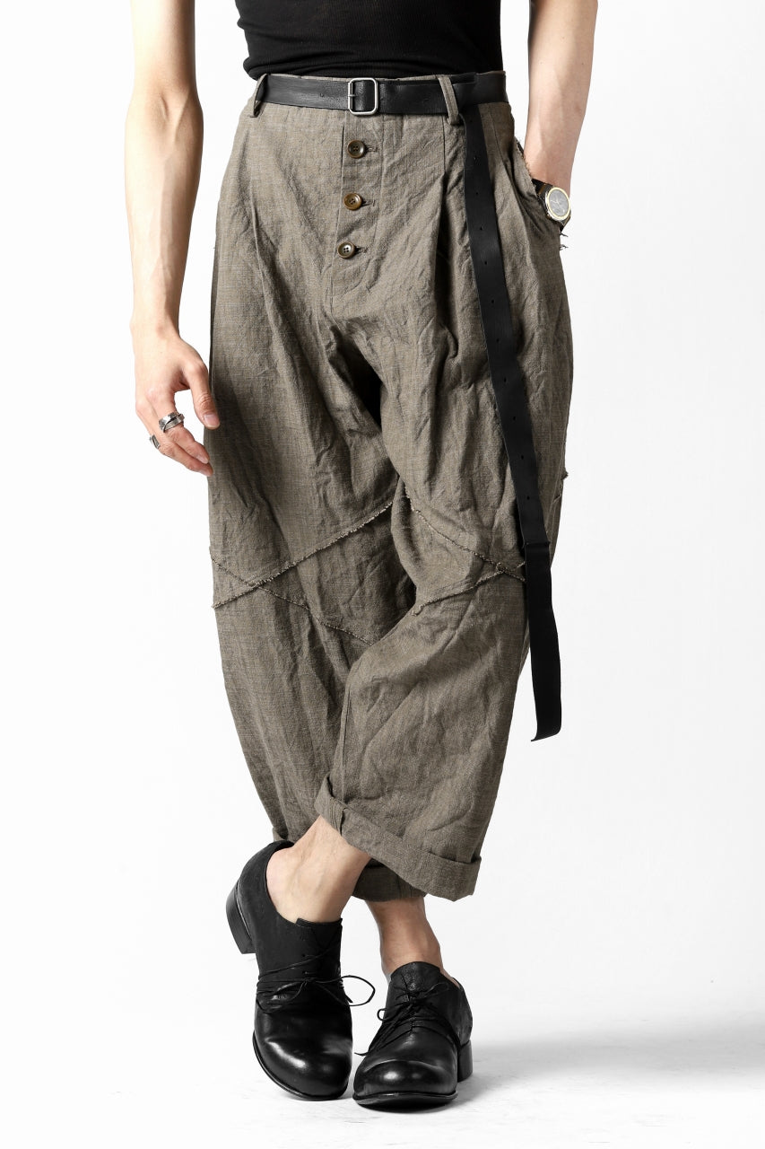 YUTA MATSUOKA cross switch cropped pants / spec dyed canvas (khaki)