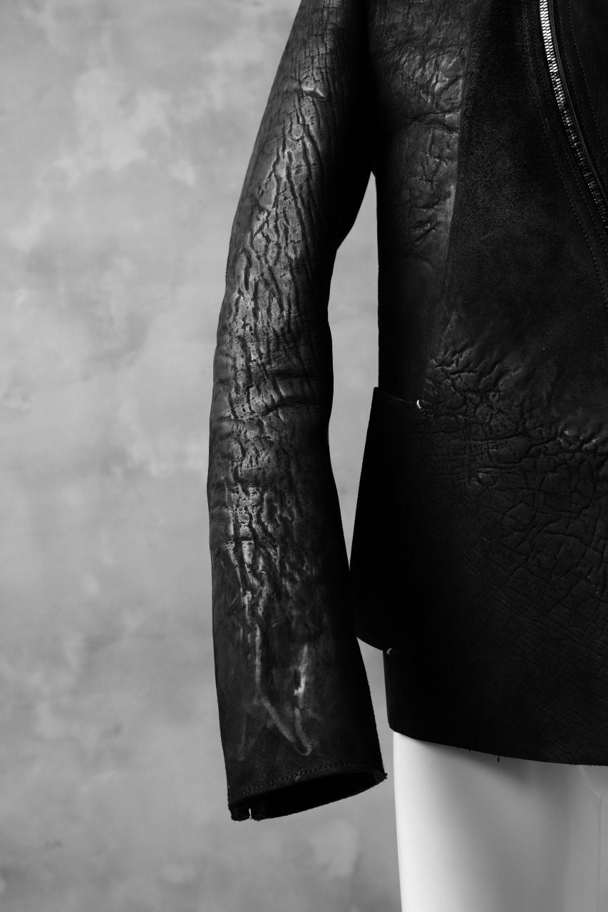 ierib exclusive high neck curved zip jacket / waxy horse butt / phosphoric acid tanning (BLACK)