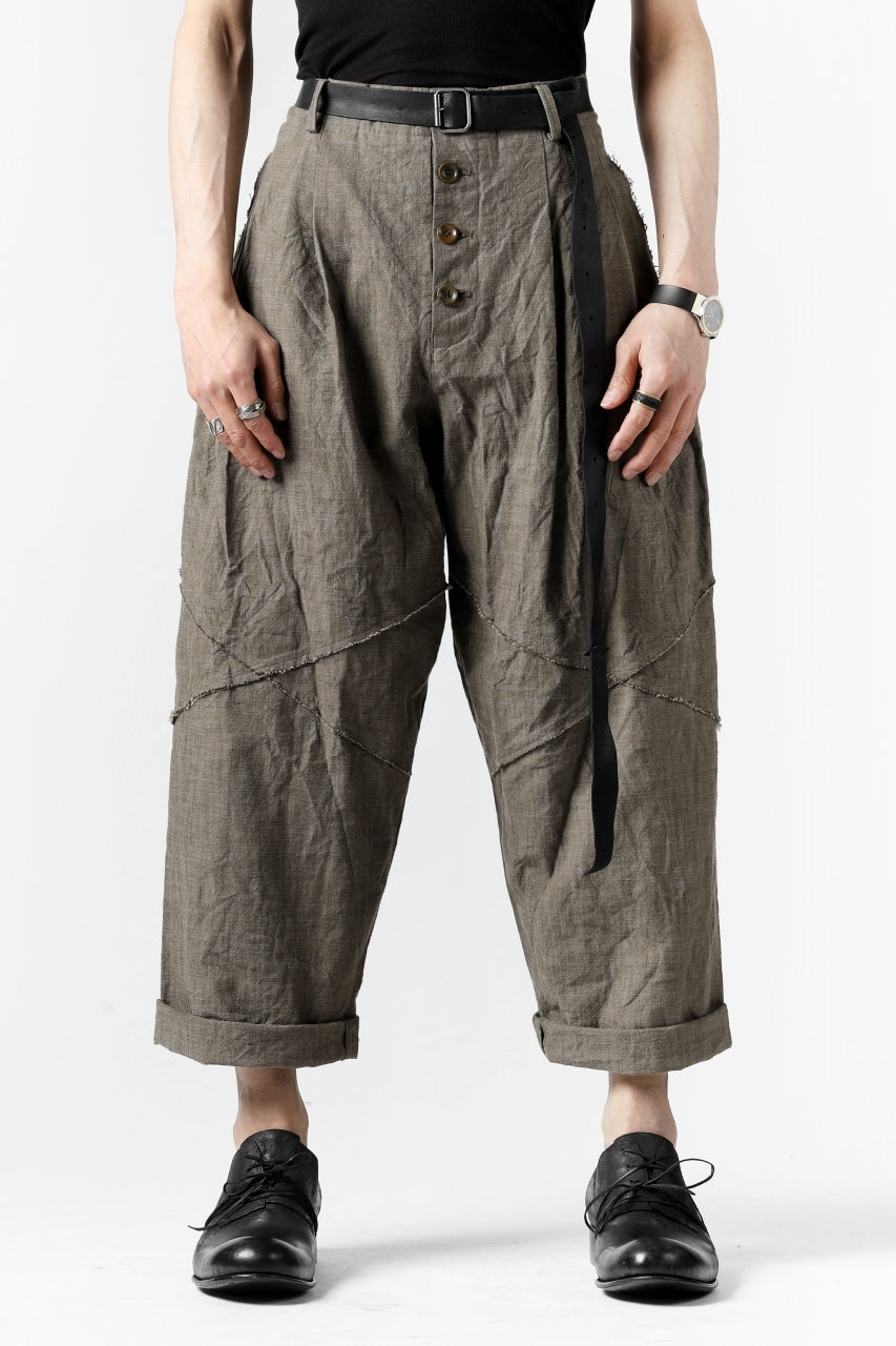 YUTA MATSUOKA cross switch cropped pants / spec dyed canvas (khaki)