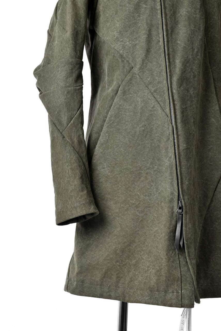 Load image into Gallery viewer, LEON EMANUEL BLANCK DISTORTION SHORT TRENCH COAT / 24oz CANVAS (KHAKI GREEN)