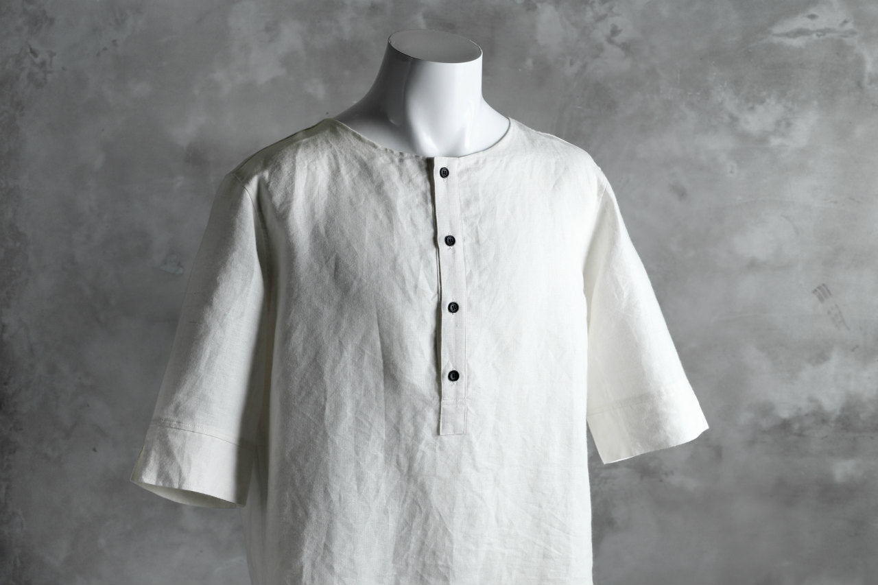 N/07 exclusive Henley Tunica Top [ Pure Linen Weave ] (WHITE)