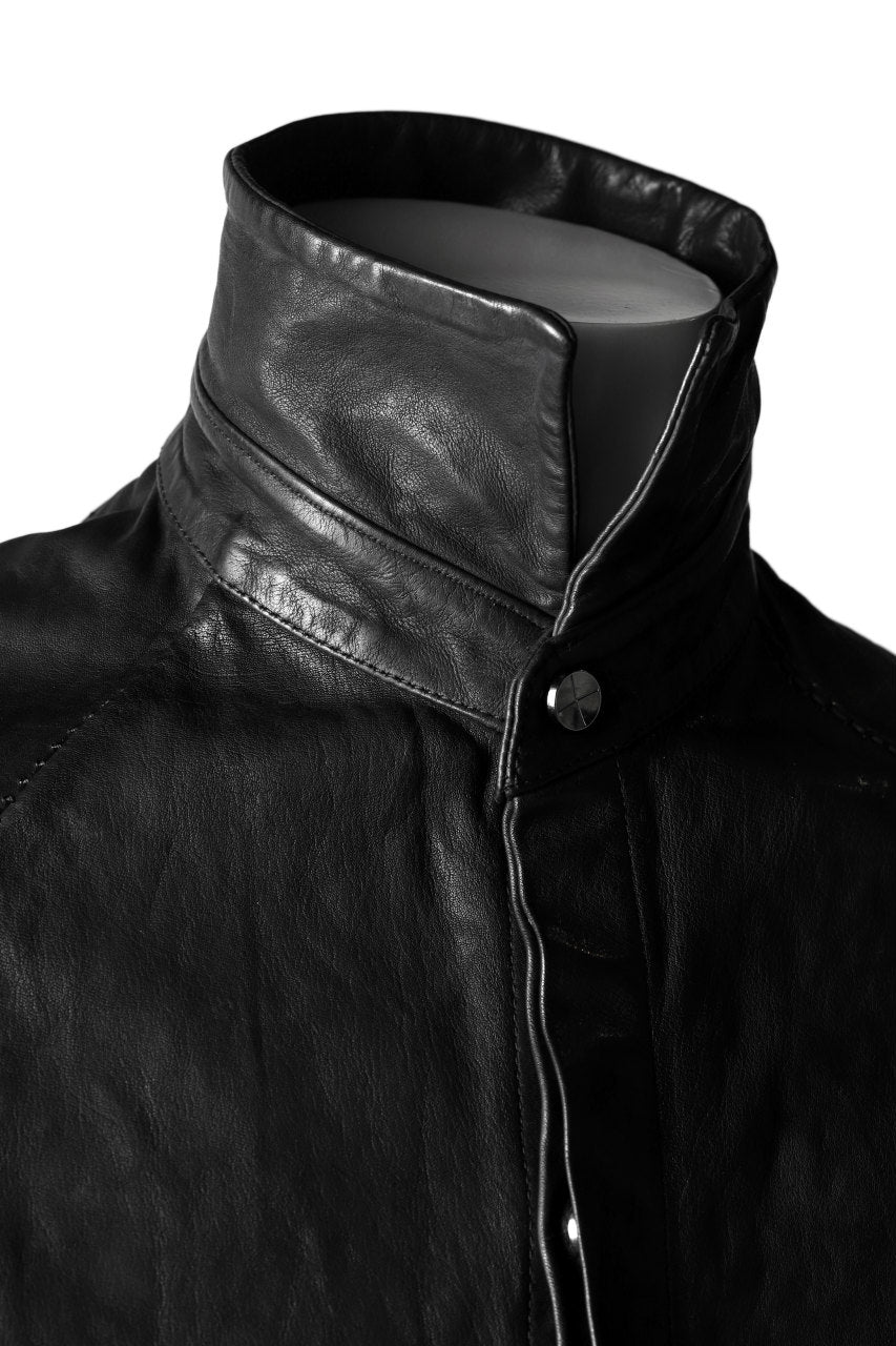 incarnation exclusive KANGAROO LEATHER FRY FRONT BTN SHIRT / OVER LOCKED (BLACK)