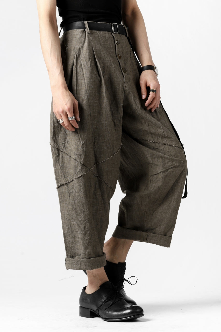 YUTA MATSUOKA cross switch cropped pants / spec dyed canvas (khaki)